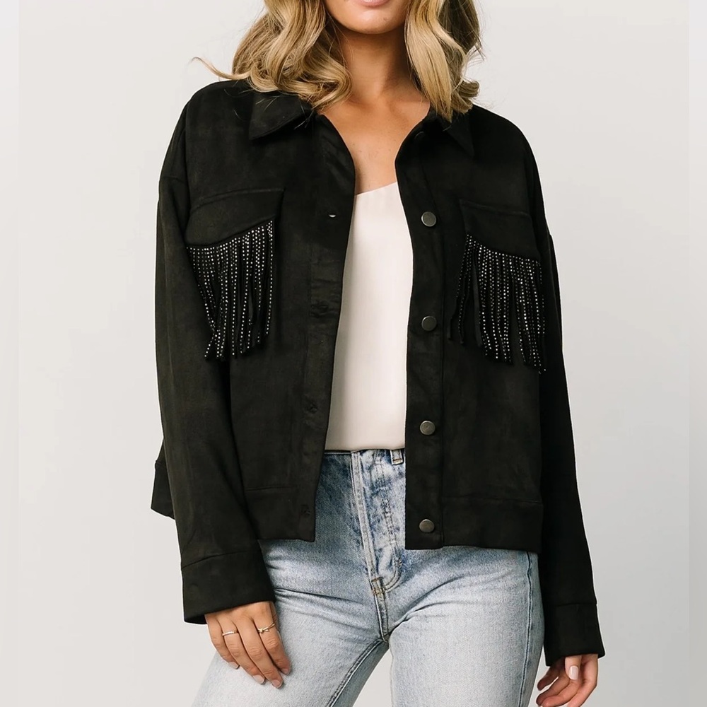 Baltic Born Black Suede Fringe Women's Jacket - Picture 7 of 7